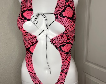 Snakeskin Bodysuit one piece Stripper Outfit | rave outfit  |  bottle girl outfit festival Outfit Exotic Dancewear