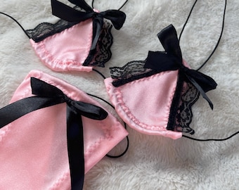 Pink Black Maid bikini Stripper Outfit | Exotic Dancer Outfit | Exotic Dancewear Set | Exotic Dance Wear | Rave Outfit gothic