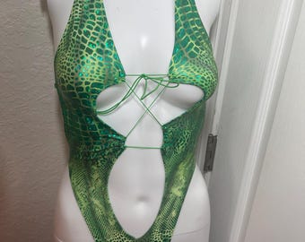 Reptile Bodysuit one piece Stripper Outfit | rave outfit  | Halloween outfit festival Outfit Exotic Dancewear