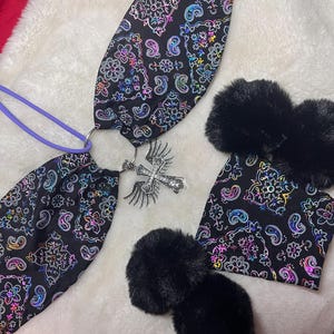 Cross Paisley Bandeau Bikini exotic Dancewear | y2k festival Outfit goth core bikini