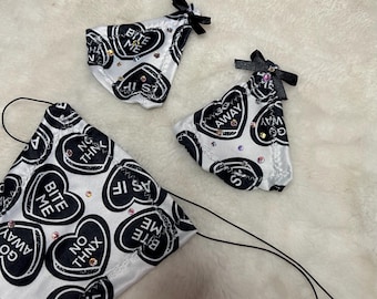 Ensemble bikini micro coeur noir pour la Saint-Valentin Ensemble strip-teaseuse | Vêtements de danse exotiques | Bikini lolita kawaii