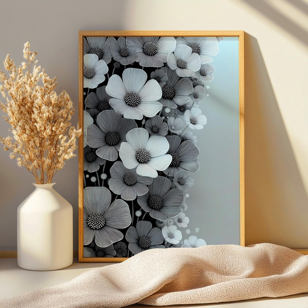 Black and White Floral Line Art Print | Minimalist Scandi Wall Decor ...