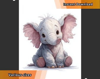Baby Elephant Nursery Print – Soft Jungle Animal Wall Art (Digital Download)