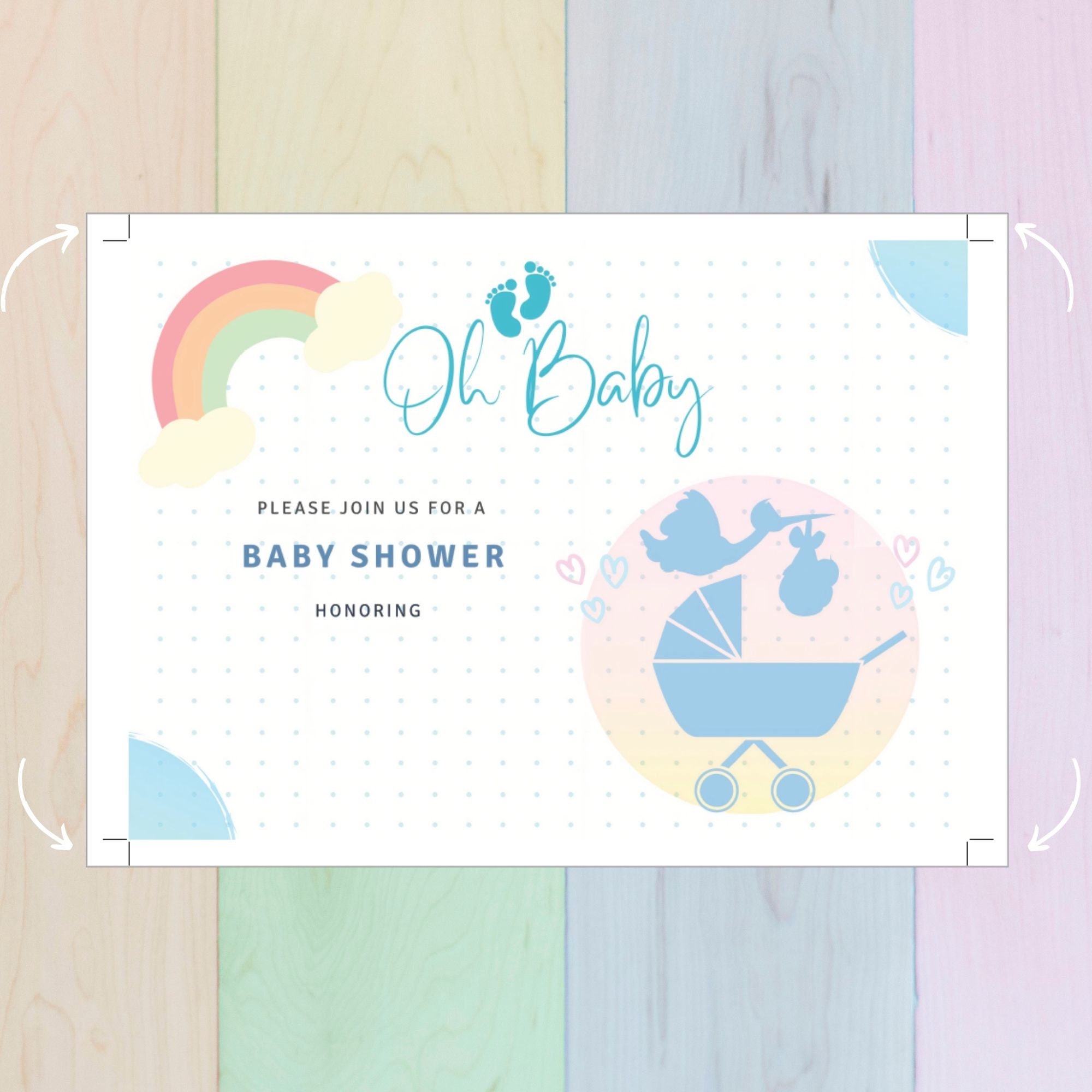 Baby Shower Invitation Card, Printable Flat Invitation Card ...