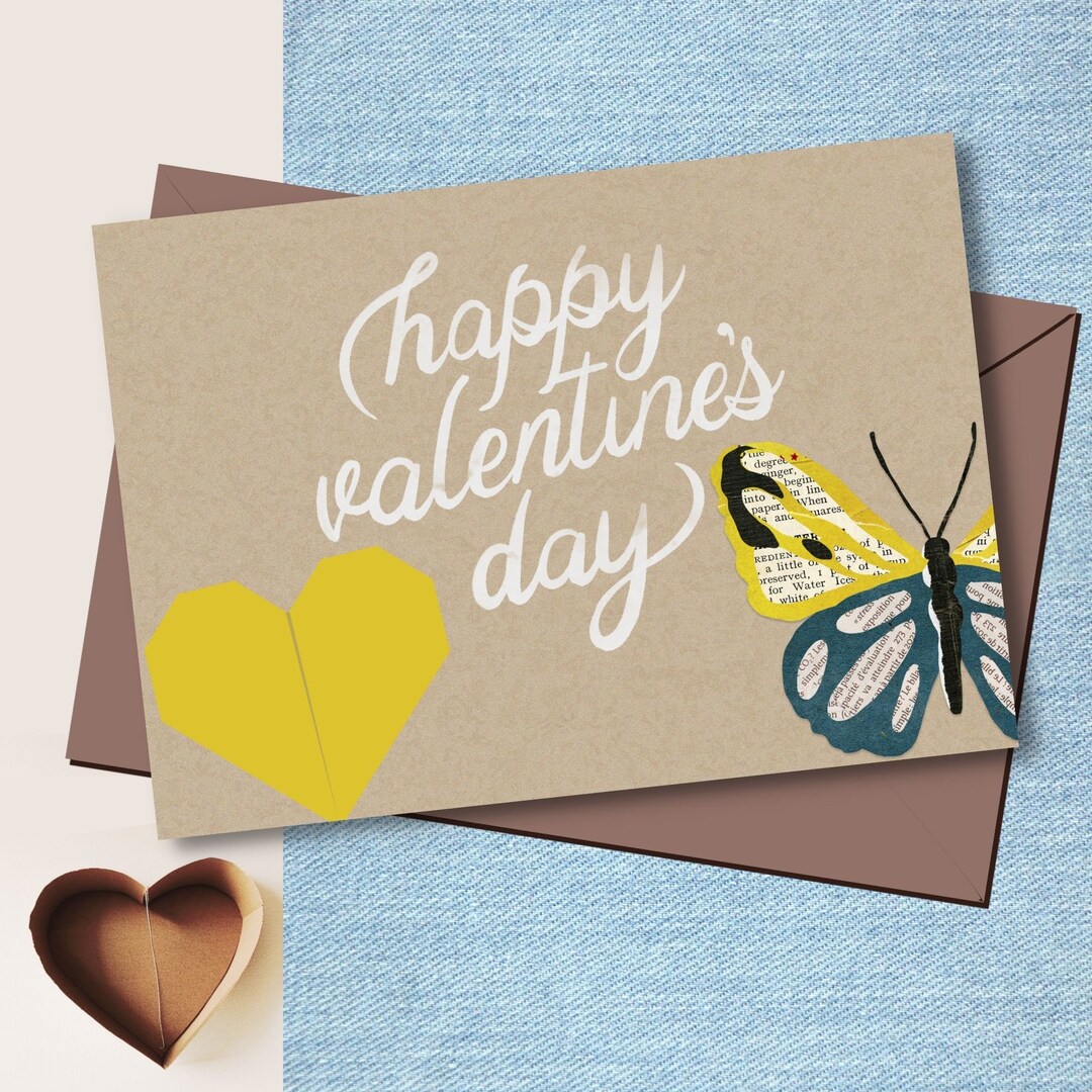 Printable Happy Valentine s Day Card Digital Cardboard Craft Style