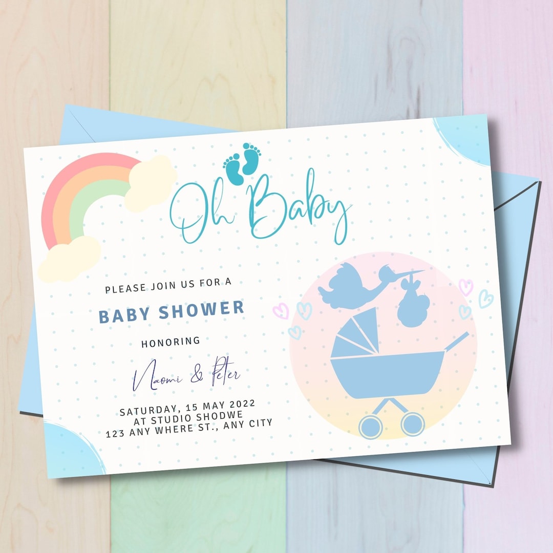Baby Shower Invitation Card, Printable Flat Invitation Card
