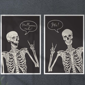 Halloween decor, Skeleton wall art, Skeleton print, Set of 6 prints, Halloween printable, Halloween print, digital download