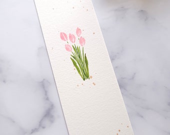 Pink Tulips Original Watercolour Bookmark