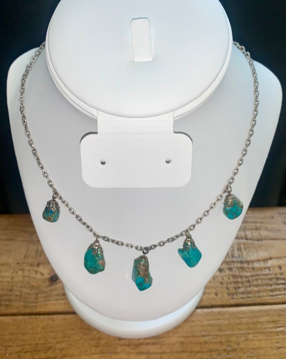 Turquoise and Silver Filigree Nugget Necklace