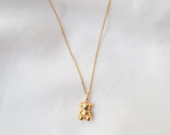 Gold Teddy Bear Necklace: 14k Gold Plated Charm Pendant