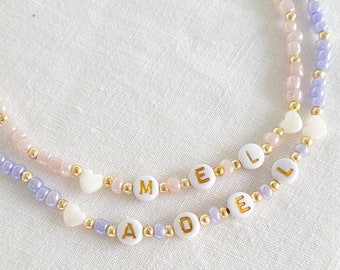 Mother of Pearl Name Necklace, Custom Letter Necklace, Gift for Little Girls