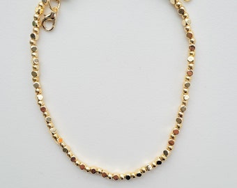 14k Gold Plated Beaded Choker: Mixed Cube and Round Chain
