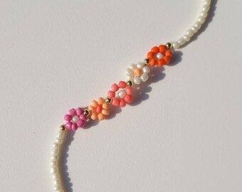 Bracciale fiore margherita, braccialetto con perline di fiori colorati, braccialetto girasole con perline margherita, gioielli floreali, braccialetto ragazza margherita