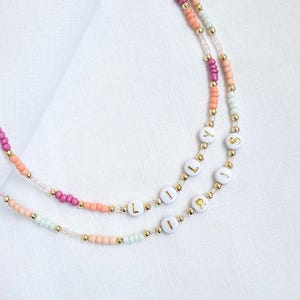 Handmade Beaded Name Necklaces, Toddler Letter Necklace, Custom Kids Necklace, Gift for Girls