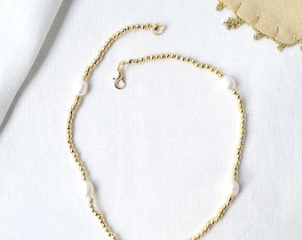 Collier de perles en or : Plaqué or 14 carats, perles d'eau douce