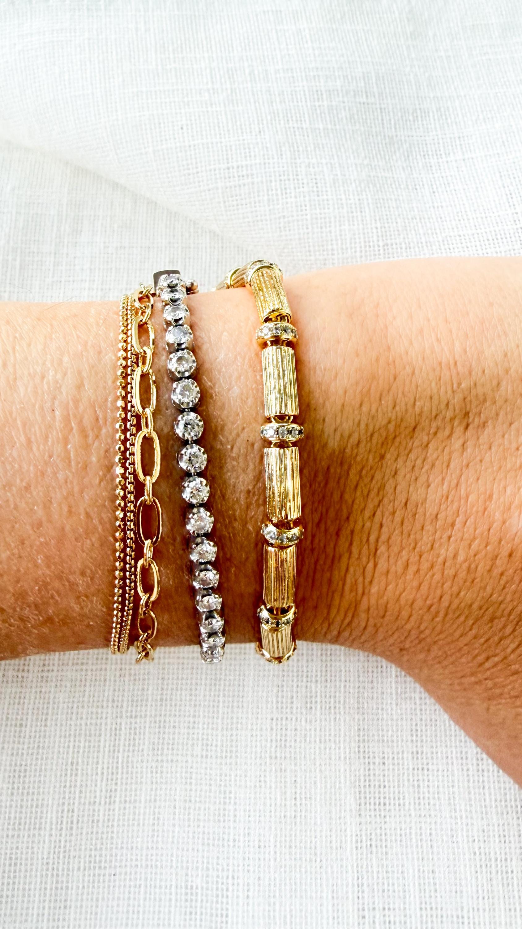Vintage Inspired Gold Link Bracelet, Crystal Art Deco Style Tennis…