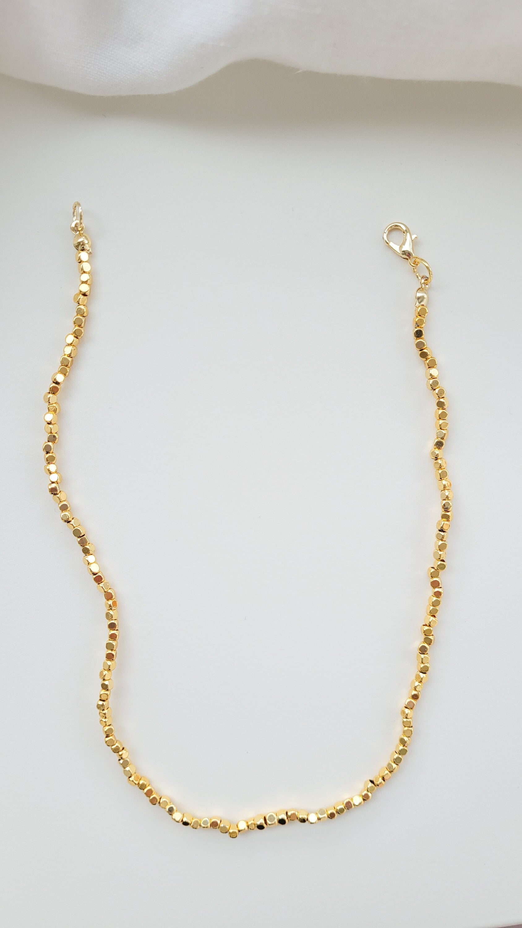 14k Gold Plated Cube Beaded Choker: Dainty Square Chain