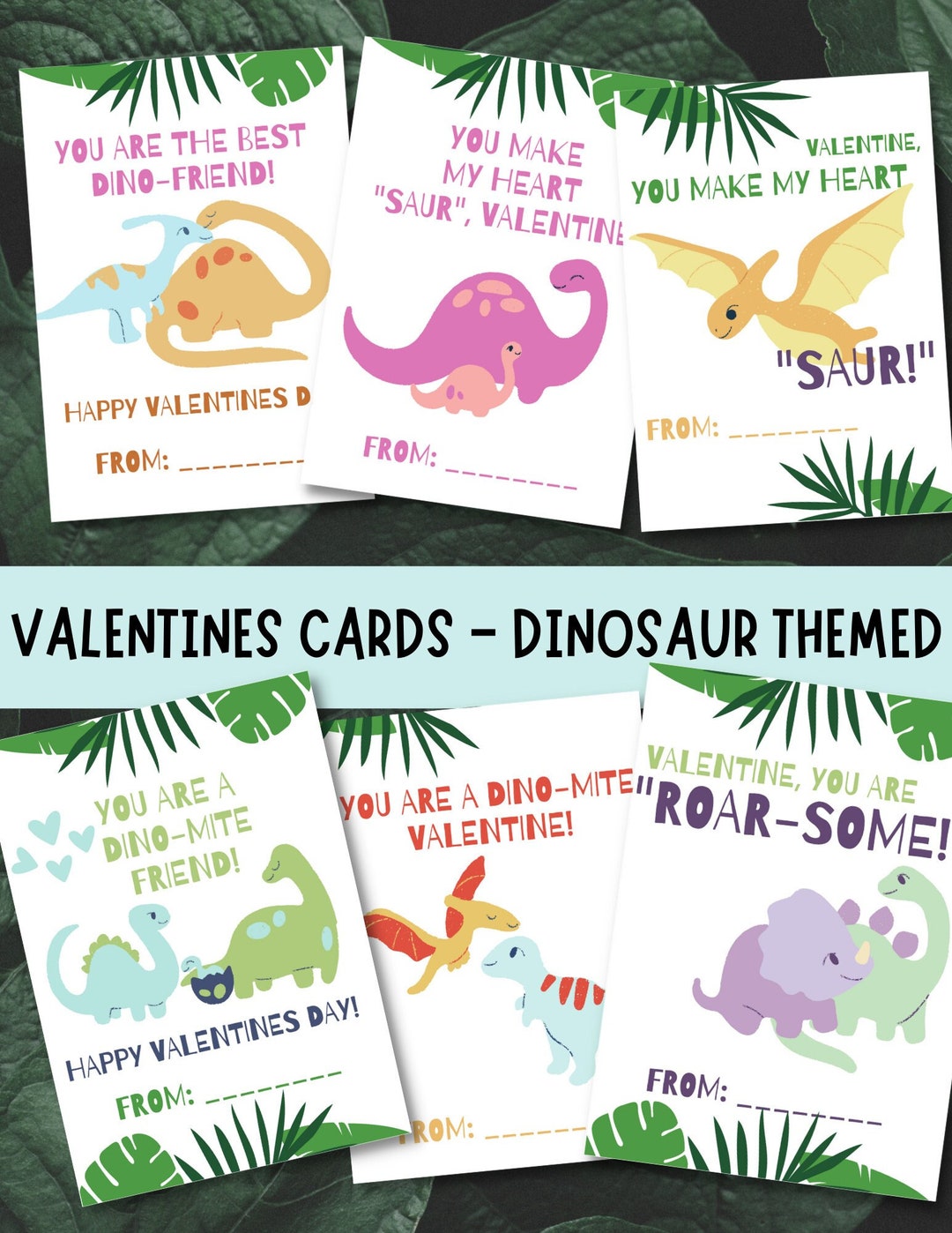 Kids Dinosaur Valentines Cards, Valentine Digital Printable, Digital