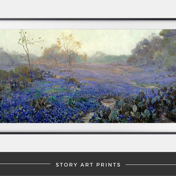 Samsung Frame Tv Art Vintage  Bluebonnet Painting |  Texas Hill Country Art for Frame TV