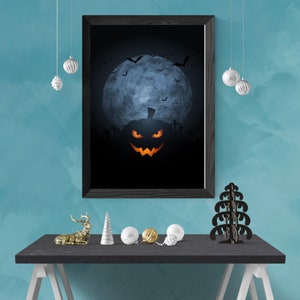 Blue Illustrated Halloween View | October Oddities Art |Spectral Strokes Studio |Trick art |Creepy Canvas Collective |Moonlit Magic Wall