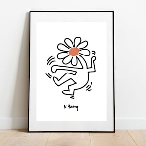 Keith Haring Print, Keith Haring Dancing Flower, Pop Art Poster, Printable Wall Art, Digital Art Print