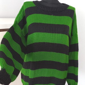 Chunky Patchwork Sweater – Green & Black Retro Knit, Unisex Festival Style. Tate London ınspired sweater image 7