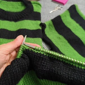 Chunky Patchwork Sweater – Green & Black Retro Knit, Unisex Festival Style. Tate London ınspired sweater image 3