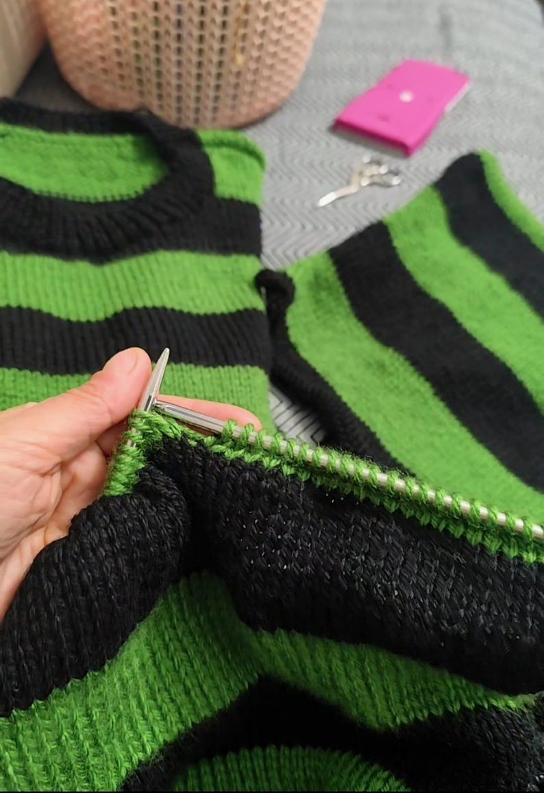 Chunky Patchwork Sweater – Green & Black Retro Knit, Unisex Festival Style. Tate London ınspired sweater image 3