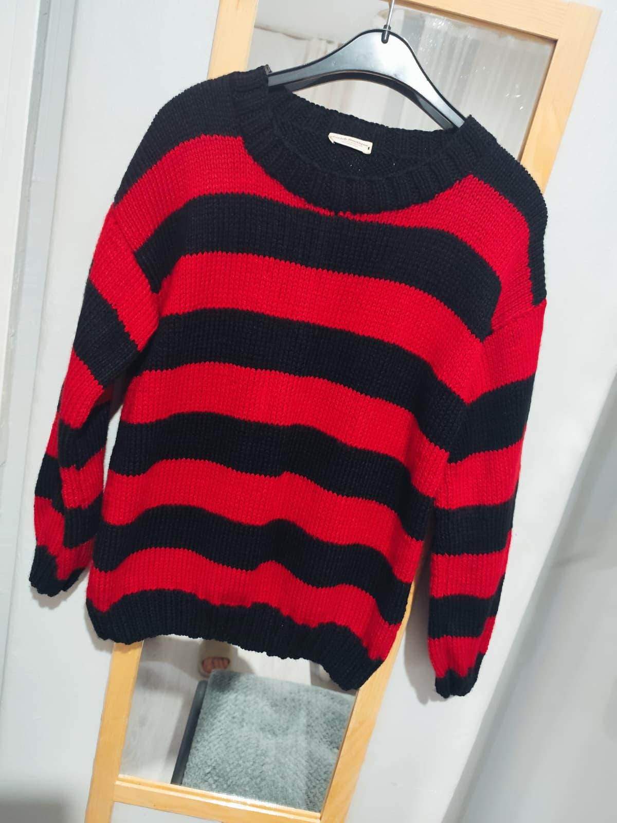 Red and Black Striped Sweater Men
