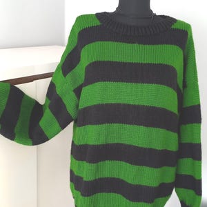 Chunky Patchwork Sweater – Green & Black Retro Knit, Unisex Festival Style. Tate London ınspired sweater image 6