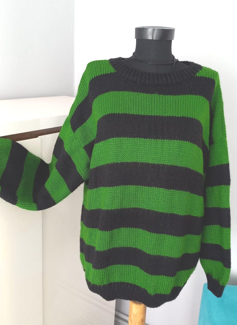Chunky Patchwork Sweater – Green & Black Retro Knit, Unisex Festival Style. Tate London ınspired sweater image 6