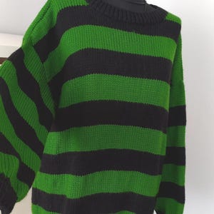 Chunky Patchwork Sweater – Green & Black Retro Knit, Unisex Festival Style. Tate London ınspired sweater image 2