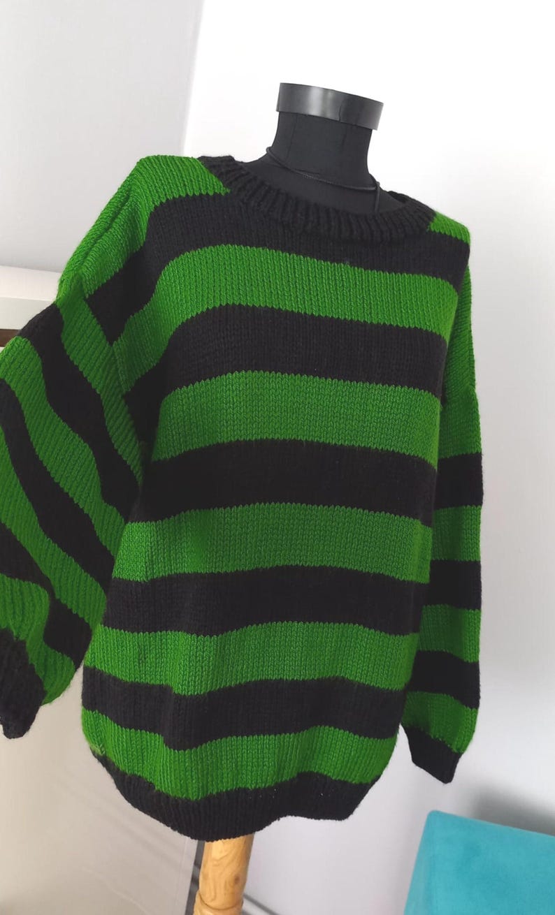 Chunky Patchwork Sweater – Green & Black Retro Knit, Unisex Festival Style. Tate London ınspired sweater image 2