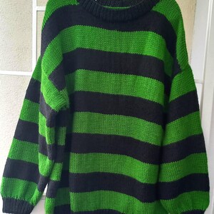 Chunky Patchwork Sweater – Green & Black Retro Knit, Unisex Festival Style. Tate London ınspired sweater image 4