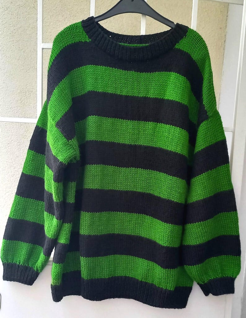 Chunky Patchwork Sweater – Green & Black Retro Knit, Unisex Festival Style. Tate London ınspired sweater image 4