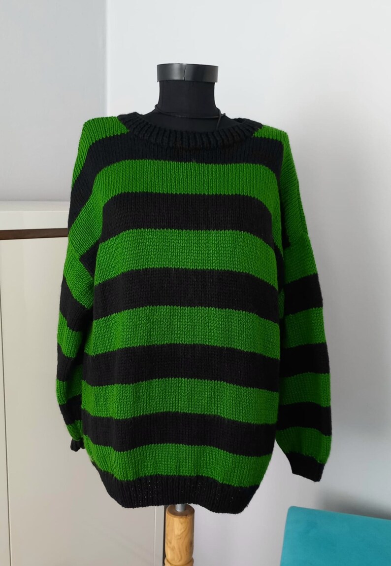 Chunky Patchwork Sweater – Green & Black Retro Knit, Unisex Festival Style. Tate London ınspired sweater image 5