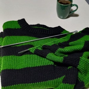 Chunky Patchwork Sweater – Green & Black Retro Knit, Unisex Festival Style. Tate London ınspired sweater image 10