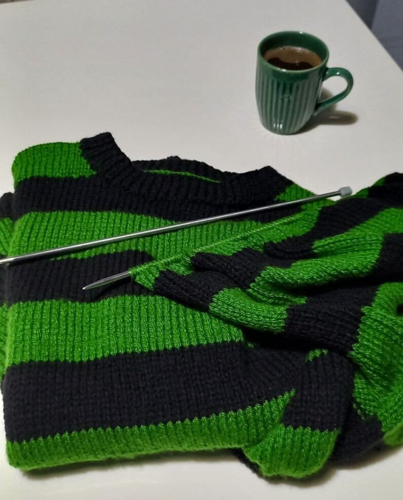 Chunky Patchwork Sweater – Green & Black Retro Knit, Unisex Festival Style. Tate London ınspired sweater image 10