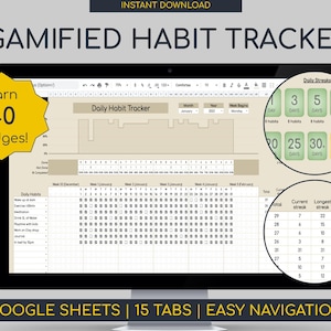 Gamified Habit Tracker | Google Sheets | Daily, Weekly, Monthly Habits | Annual Goals | Atomic Habits, Personal Growth, Digital Life Planner