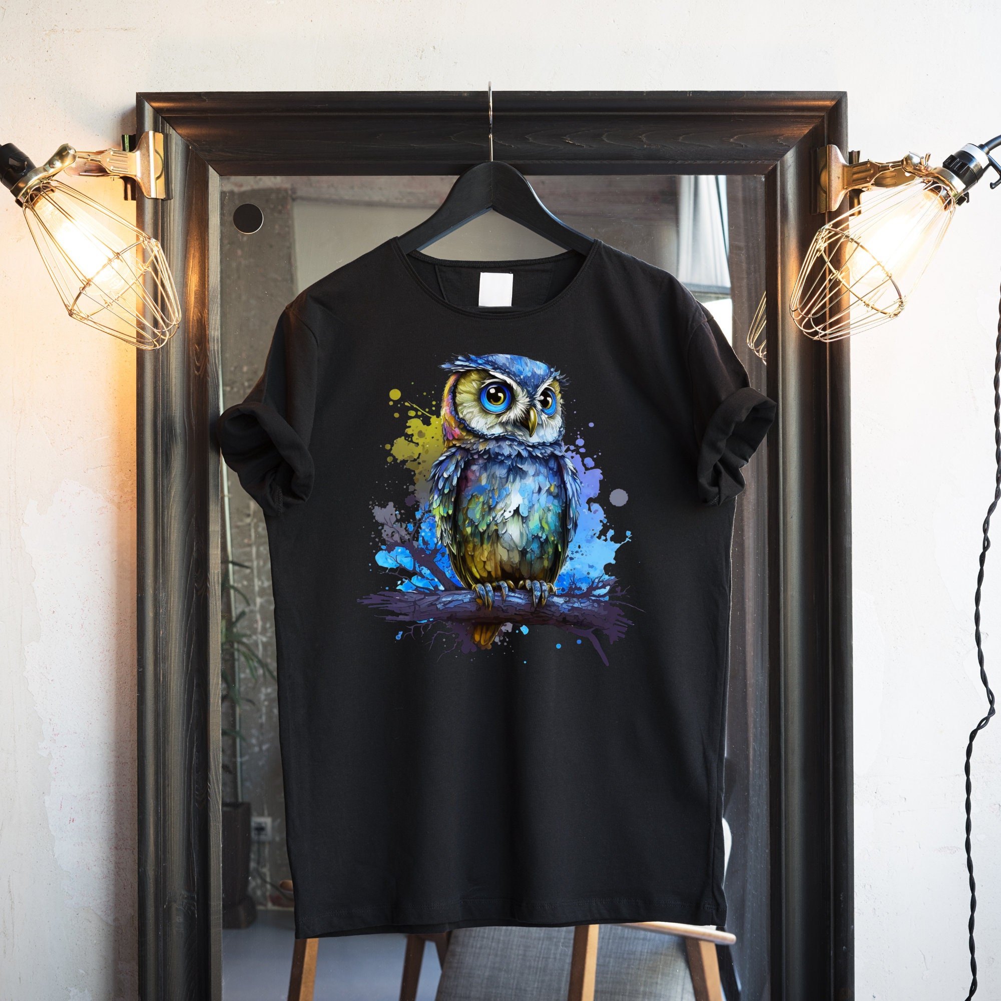Colorful Owl Lover T Shirt Cotton 100% S, M, L, XL - 5XLUnisex Unique T-Shirt Gift For Owl Fans Tee Animal Lover Watercolor Shirt Gift Idea