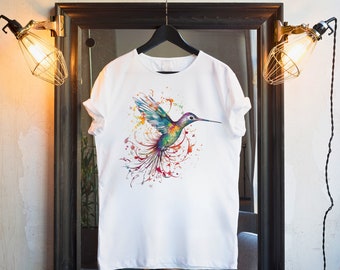 Colorful Cute Hummingbird T-Shirt Heavy Cotton 100% S, M, L, XL - 5XL Unique Gift Idea For Animal and Nature Lovers Shirt