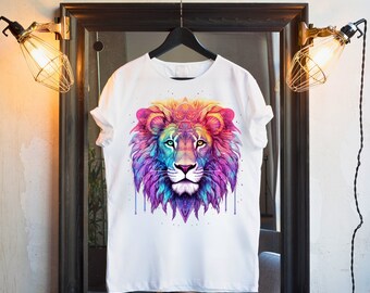 Colorful Psychedelic Shirt Majestic Lion Head T-Shirt Unique Lion Portrait Gift For Animal Lovers T Shirt Heavy Cotton 100% Size S - 5XL