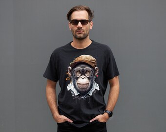 Nerd Monkey Tee, Graphic T-Shirt, Colorful Art, Spirit Animal Shirt, Unisex Cotton Top, Geeky Monkey Tee, Funny Animal Tee, Novelty Tee,