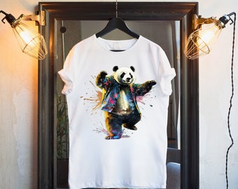Dancing Panda Watercolor T-Shirt: Joyful Festival Gift