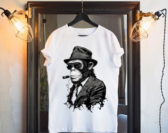 Gangster Monkey Tee Smoking Cigar T-Shirt Cool Unique Gift For Ape Fans And Animal Lovers Shirt Cotton 100% S, M, L, XL - 5XL