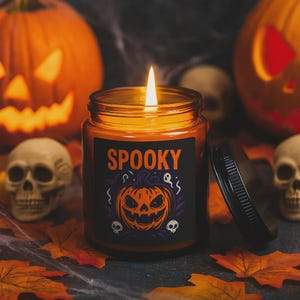 Spooky Halloween Candle Jar | Pumpkin Jack O Lantern Candle | Autumn Home Decor | Fall Scented Candle Gift | Haunted House Party Decor