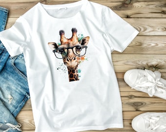 Colorful Giraffe Shirt Cotton 100% S, M, L, XL - 5XL Nerdy Glasses T-Shirt Africa Safari Tee For Animal Lovers Tshirt Unique Design Sale