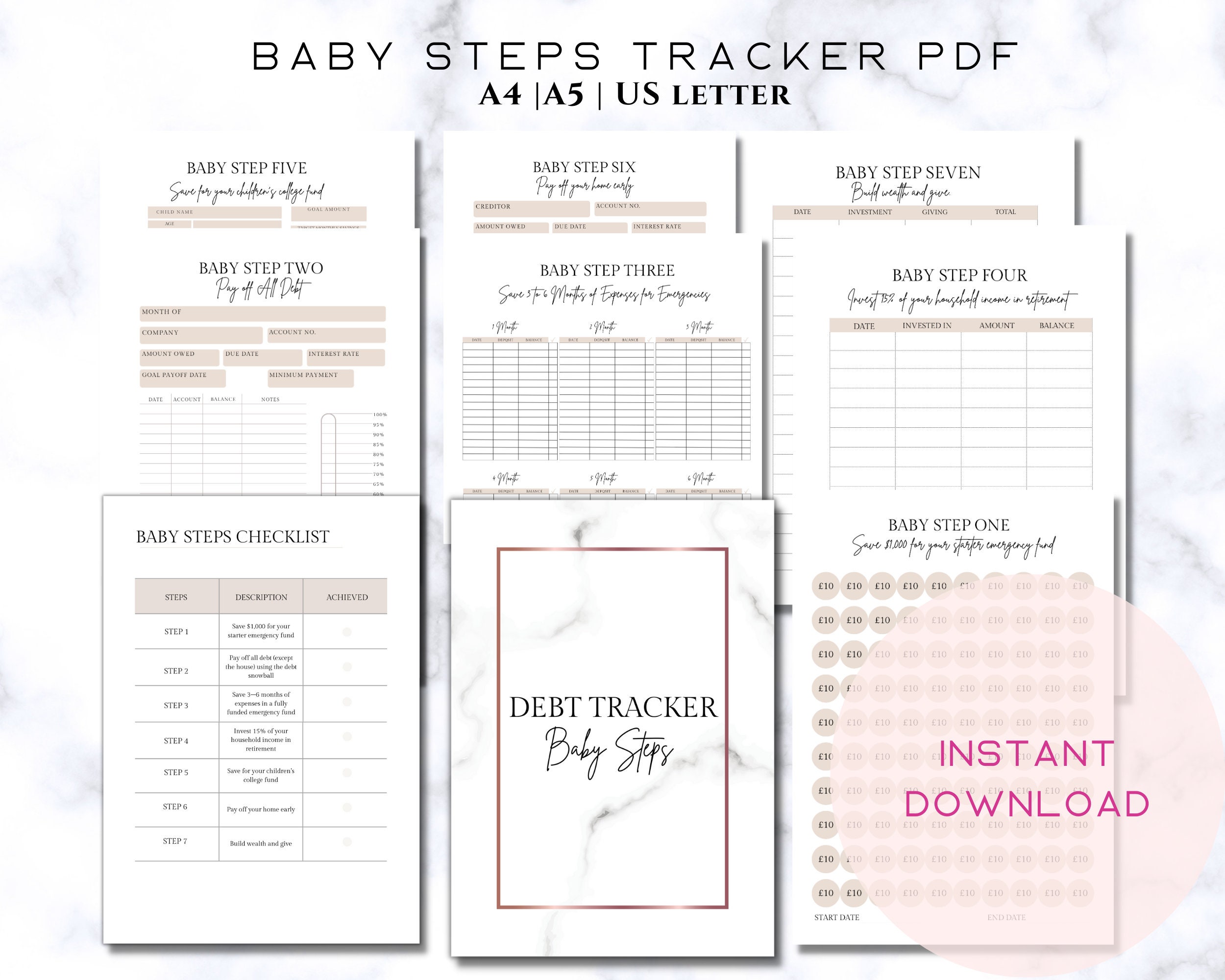 Baby steps progress tracker printable inserts dave ramsey financial
