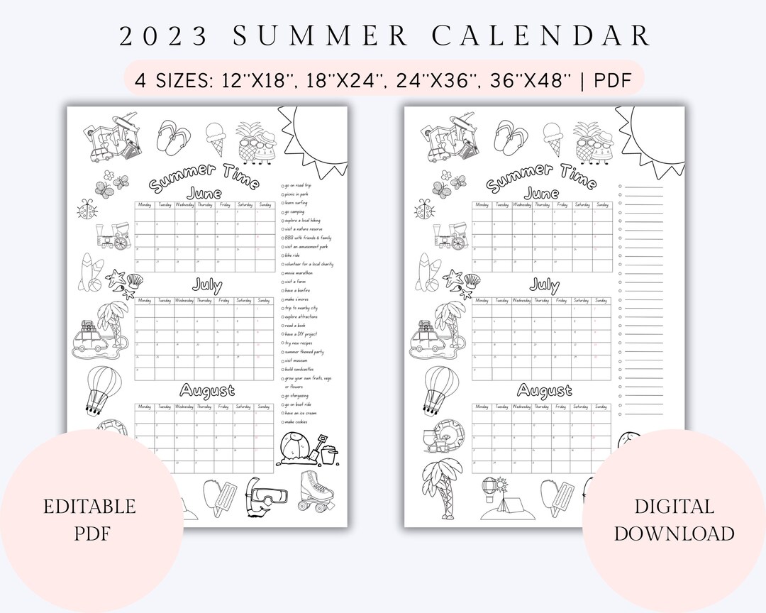 printable-summer-calendar-colouring-poster-summer-bucket-etsy