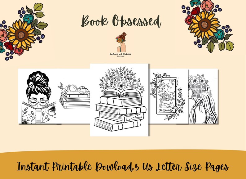 Obsessed Color Pages Book Obsessed Coloring Sheets, Printable Book Obsessed Pages, Adult ...